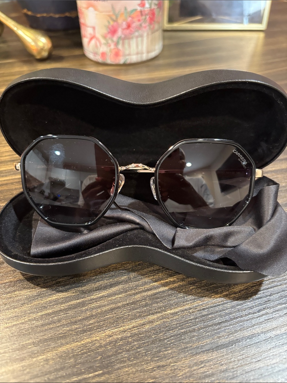 Carrera Women's Black Octagon Sunglasses with Silver Accents